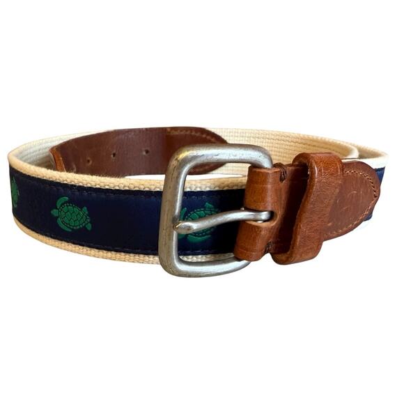 J. Crew Other - J Crew Canvas & Leather Trim Preppy Belt Turtle 34